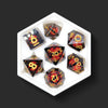 The King's Third Eye red and black dragon eye dice set top view