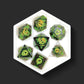 Eye of the Swamp God green dragon eye dice set top view